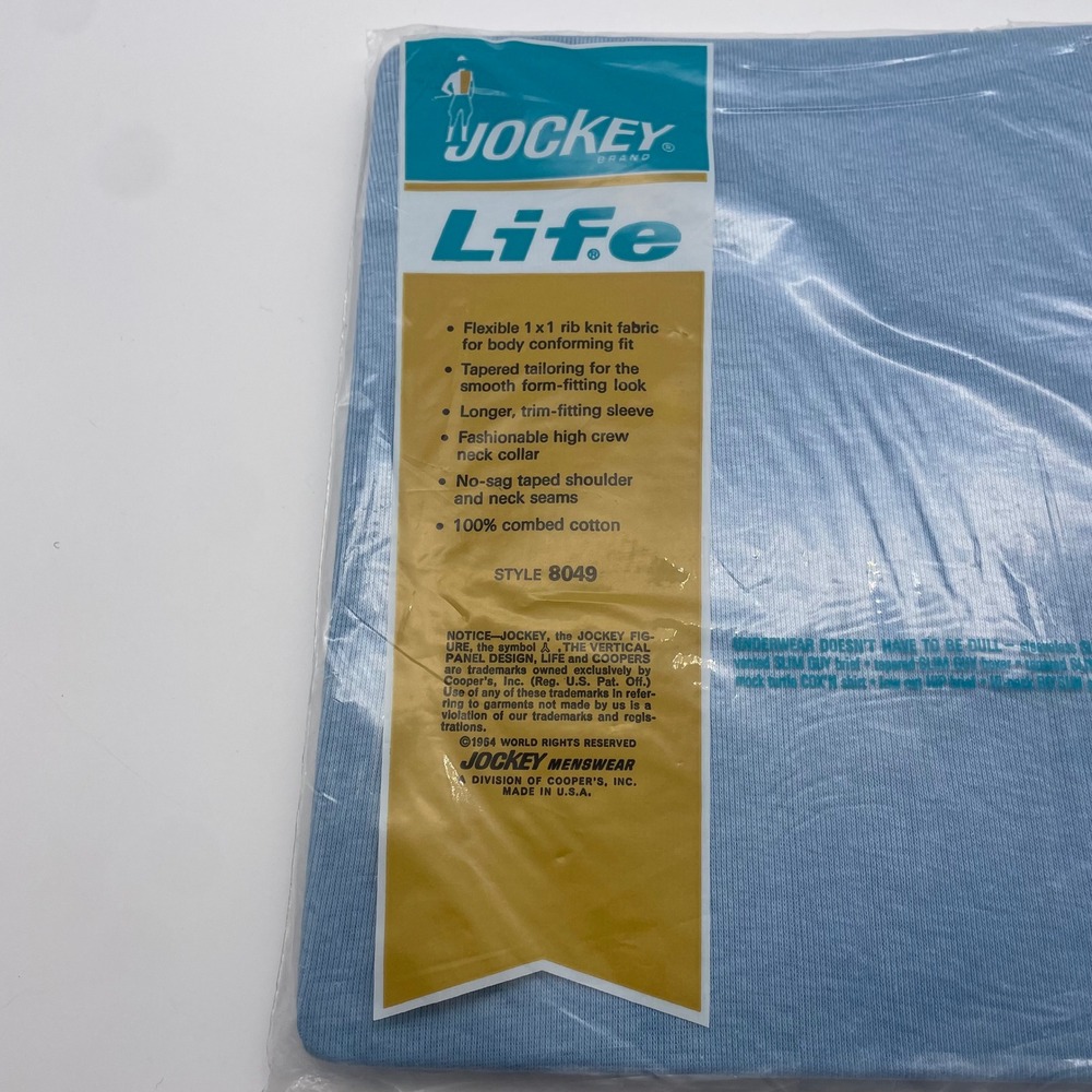 NOS Vintage‎ Jockey Life Super Brute Tapered Stretch Rib Shirt Mens M Blue 1964 - Picture 4 of 6